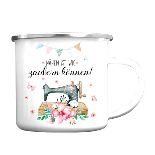 Wandtattoo Loft Becher Campingbecher Emaille Spruch Nähen ist wie zaubern können Nähmaschine 300 ml weiß, silber Wandtattoo Loft Becher Campingbecher Emaille Spruch Nähen ist wie zaubern können Nähmaschine 300 ml weiß, silber von Wandtattoo Loft