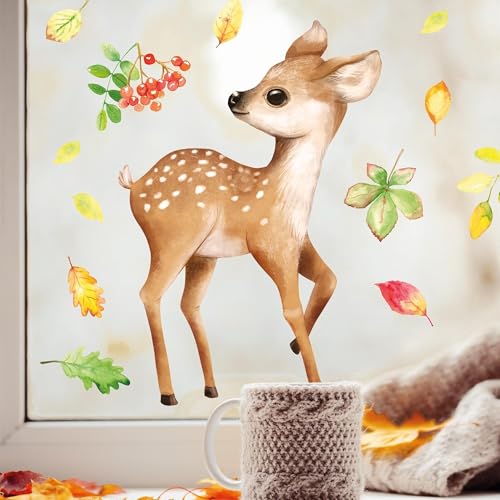 Wandtattoo Loft Fensteraufkleber Herbst Rehkitz Reh Waldtier Blätter herbstlicher Fensteraufkleber Fensterdeko, 2. A3 Bogen Wandtattoo Loft Fensteraufkleber Herbst Rehkitz Reh Waldtier Blätter herbstlicher Fensteraufkleber Fensterdeko, 2. A3 Bogen von Wandtattoo Loft
