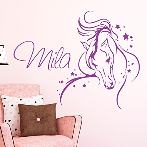 Wandtattoo Loft Pferd mit Sternen WUNSCHNAME Mädchen Kinderzimmer / 30 Farben / 4 Größen von Wandtattoo Loft