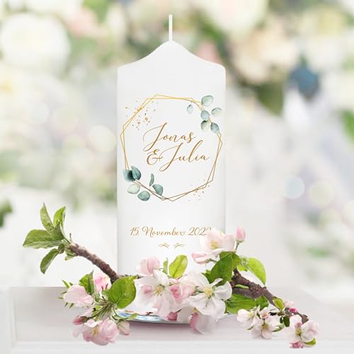 Wandtattoo Loft Weiße Hochzeitskerze Geburtstagskerze Rahmen Eukalyptusblätter personalisiertes Hochzeitsgeschenk anpassbar Kerze Wedding, Gästekerze 18 x 7 cm Wandtattoo Loft Weiße Hochzeitskerze Geburtstagskerze Rahmen Eukalyptusblätter personalisiertes Hochzeitsgeschenk anpassbar Kerze Wedding, Gästekerze 18 x 7 cm von Wandtattoo Loft