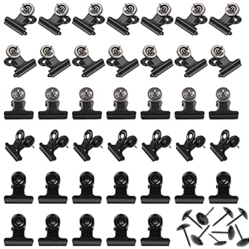 40 Stück Push Pin Clips Metall ReißNagelhalter, Wanfoou Büroklammern Kleine Metall klammern Scharnier Clips Papierklammern Mini Papiergeld Binder Klemmen für Fotos Büro Küche Hause, Schwarz von Wanfoou