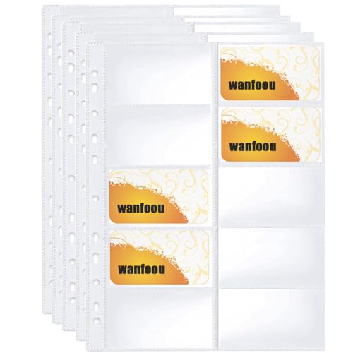 Visitenkartenhülle A4 mit 10 Fächern, Wanfoou 20 Pack Visitenkartenhüllen Binderblätter, Ultra-Clear Visitenkartenblätter mit 11 Löchern, doppelseitige Kreditkartenblätter, Fotohüllen,Postkartenhüllen von Wanfoou