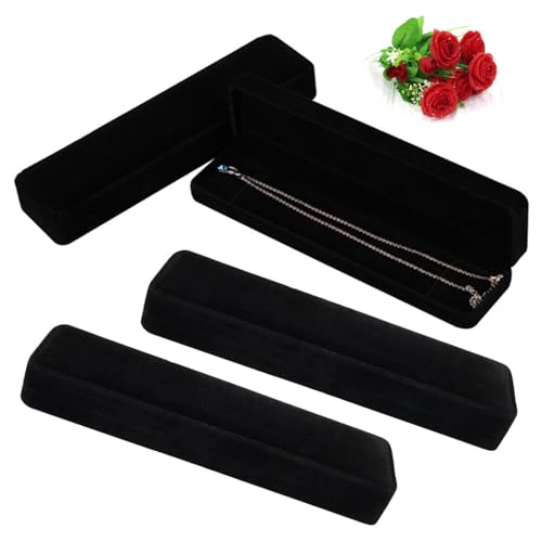 Wanfoou Schmuck Geschenkbox, 4 PCS Halskette Geschenkbox Rechteckige Schmuckschatulle, Necklace Box Schmuck Verpackung für Armbänder Halskette(Shwarz) von Wanfoou