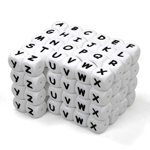 WangLaap Silikon-Buchstabenperlen, Alphabet, 12 mm, quadratische Buchstabenperlen für Schlüsselanhänger und Armbandherstellung, 104 Stück von WangLaap