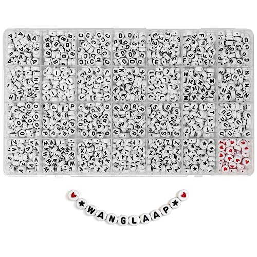 WangLaap Runde Acrylperlen mit Buchstabenperlen von A–Z, rote Herzen, schwarze Sterne, für Armbänder, Halsketten, Schmuckherstellung, 4 x 7 mm, 1450 Stück (Weiß) WangLaap Runde Acrylperlen mit Buchstabenperlen von A–Z, rote Herzen, schwarze Sterne, für Armbänder, Halsketten, Schmuckherstellung, 4 x 7 mm, 1450 Stück (Weiß) von WangLaap