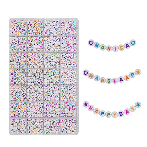 WangLaap 1450 Stück Acryl 4 x 7 mm runde Buchstaben-Perlen Kits Alphabet Buchstaben Perlen A-Z (extra für Vokalbuchstaben) von WangLaap