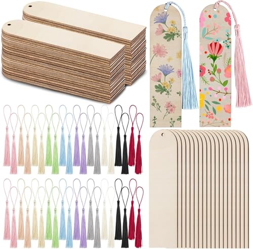 Wangdaqi 100 unlackierte Holz-Lesezeichen mit farbigen Quasten, geeignet für Hochzeiten, Geburtstage, DIY Handwerk und Weihnachten (3,2 x 11,9 x 0,2 cm) z von Wangdaqi