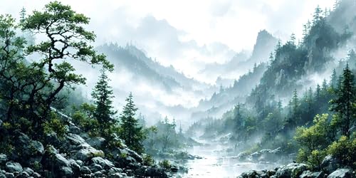 Malen Nach Zahlen Berg Landschaft, Malen Nach Zahlen Kinder ab 5, DIY Faltenfreie Leinwand, Kreativ set für Erwachsene, Mit Pinseln und Ölgemälde Acrylfarbe, Zimmer Deko Geschenk Mädchen 40x80cm L-480 von Wangdoud