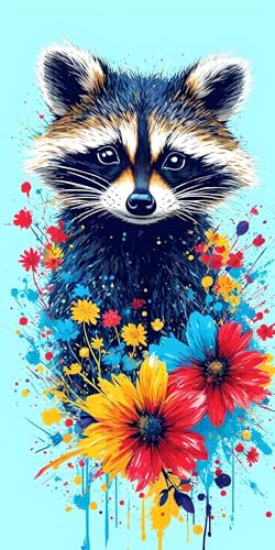 Malen Nach Zahlen Farbe Waschbär, Malen Nach Zahlen Kinder ab 5, DIY Faltenfreie Leinwand, Kreativ set für Erwachsene, Mit Pinseln und Ölgemälde Acrylfarbe, Zimmer Deko Geschenk Mädchen 40x80cm L-502 von Wangdoud