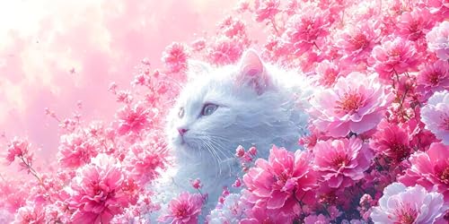Malen Nach Zahlen Katze Blume, Groß XXL Malen Nach Zahlen Erwachsene, DIY Kinder Handgemalt öLgemäLde Kit, mit 3- Pinseln und Senior Acrylpigment-Kunstwerk Set, Home Decor Ohne Rahmen 50x100cm L-488 von Wangdoud
