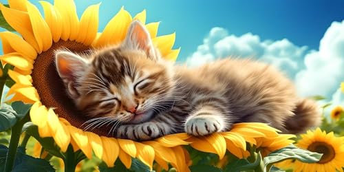 Malen Nach Zahlen Katze Sonnenblume, Groß XXL Malen Nach Zahlen Erwachsene, DIY Kinder Handgemalt öLgemäLde Kit, mit Pinseln und Senior Acrylpigment-Kunstwerk Set, Home Decor Ohne Rahmen 40x80cm L-489 von Wangdoud