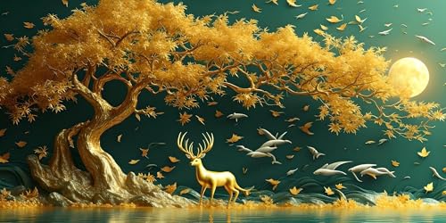Malen Nach Zahlen Mond Baum, Groß XXL Malen Nach Zahlen Erwachsene, DIY Kinder Handgemalt öLgemäLde Kit, mit Pinseln und Senior Acrylpigment-Kunstwerk Set, Home Wand Decor (Ohne Rahmen) 40x80cm L-485 von Wangdoud