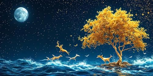 Malen Nach Zahlen Mond Baum, Groß XXL Malen Nach Zahlen Erwachsene, DIY Kinder Handgemalt öLgemäLde Kit, mit Pinseln und Senior Acrylpigment-Kunstwerk Set, Home Wand Decor (Ohne Rahmen) 40x80cm L-487 von Wangdoud