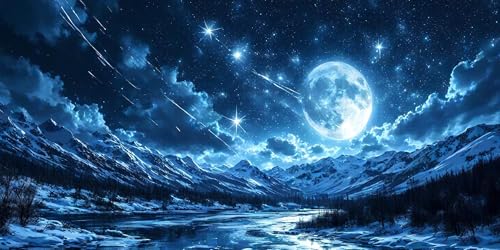 Malen Nach Zahlen Mond Berg, Groß XXL Malen Nach Zahlen Erwachsene, DIY Kinder Handgemalt öLgemäLde Kit, mit 3- Pinseln und Senior Acrylpigment-Kunstwerk Set, Home Decor Ohne Rahmen 50x100cm L-492 von Wangdoud