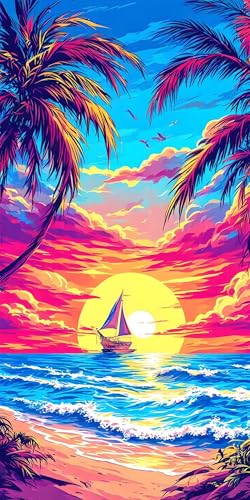 Malen Nach Zahlen Sonnenuntergang Wellen, Malen Nach Zahlen Kinder ab 5, DIY Faltenfreie Leinwand, Kreativ set für Erwachsene, Mit Pinseln und Acrylfarbe, Zimmer Deko Geschenk Mädchen 50x100cm L-501 von Wangdoud