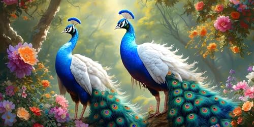 Malen Nach Zahlen Wald Pfau, Groß XXL Malen Nach Zahlen Erwachsene, DIY Kinder Handgemalt öLgemäLde Kit, mit 3- Pinseln und Senior Acrylpigment-Kunstwerk Set, Home Decor Ohne Rahmen 50x100cm L-472 von Wangdoud