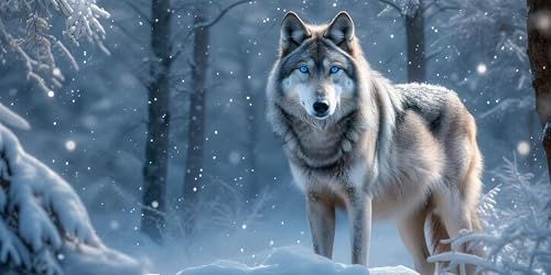 Malen Nach Zahlen Wald Wolf, Malen Nach Zahlen Kinder ab 5, DIY Faltenfreie Leinwand, Kreativ set für Erwachsene, Mit Pinseln und Ölgemälde Acrylfarbe, Zimmer Deko Geschenk Mädchen 50x100cm L-473 von Wangdoud