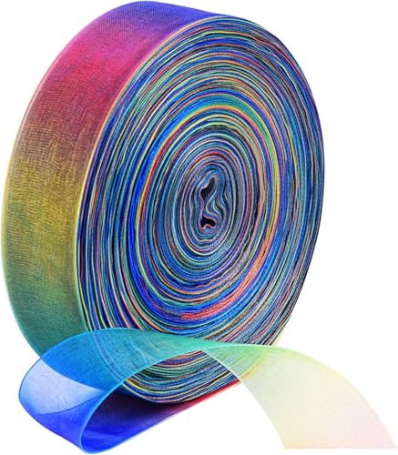 Wangyaohan Organzabänder, Chiffonband, 60 Yard 2,5 cm breit, schimmerndes Band für Geschenkverpackungen, Haare, Hochzeit, Party-Dekoration, Regenbogen Wangyaohan Organzabänder, Chiffonband, 60 Yard 2,5 cm breit, schimmerndes Band für Geschenkverpackungen, Haare, Hochzeit, Party-Dekoration, Regenbogen von Wangyaohan