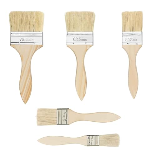 5er Pack Flachpinsel-Set, Holzgriff-Pinsel für Farbe, Ölmalerei, Lasur, Leim, Ideal für Zäune, Dekoration und Malerei (2.5/3.8/5.1/6.4/10.2 cm) von Wangzhenxi
