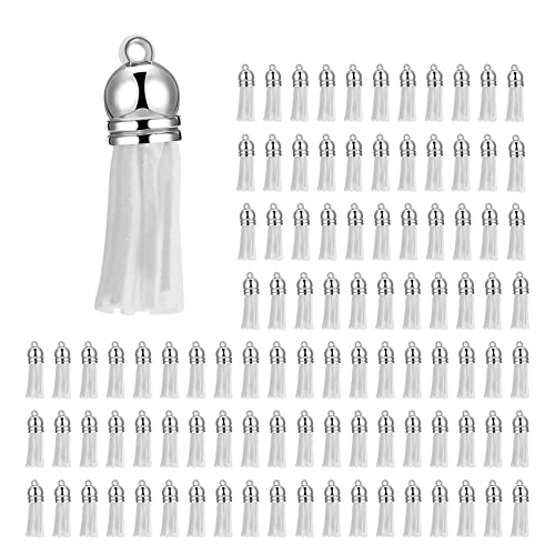 Wanjorlay 100 Stück Schlüsselanhänger Quasten Kunstleder Wildleder Quaste Anhänger Schlüsselanhänger Dekoration für DIY Zubehör (weiß) von Wanjorlay