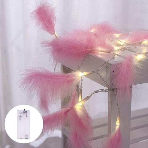 2M 20 Federn mit 20er Micro LED Lichterkette Kupfer Warmweiß mit Batterie Lichterkette für Party Garten Weihnachten Halloween Hochzeit Beleuchtung Deko,Lichterkette Weihnachten(Pink) von Wankd