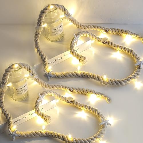 2 Stück LED Lichterkette Seil, LED Muschel Lichterkette, 15 Leds Lichterkette, Seestern Muscheln Deko Lichterketten für Weihnachten, Party, Hochzeit Gartenleuchte, 1.5 M(Batterie nicht inbegriffen) von Wankd