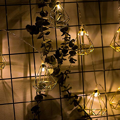 LED geometrische Lichterkette – 1.5 Meter Gesamtlänge | 10 LEDs warm-weiß | gold diamantform - batterie-betrieben,für Schlafzimmer Hochzeit Weihnachten Haus Dekoration, Warm Weiß von Wankd