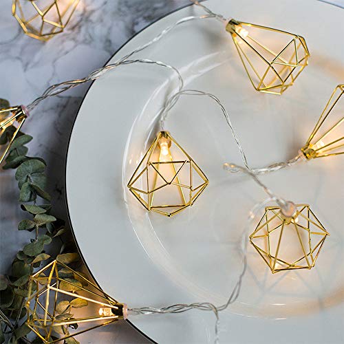 LED geometrische Lichterkette – 3 Meter Gesamtlänge | 20 LEDs warm-weiß | gold diamantform - batterie-betrieben,für Schlafzimmer Hochzeit Weihnachten Haus Dekoration, Warm Weiß von Wankd