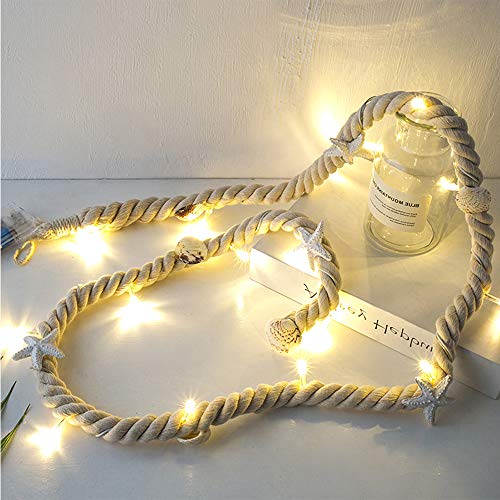 Wankd LED Muschel Lichterkette, lichterkette weihnachten,Tischdeko maritim LED-Lichterkette 15 Leds Seestern Muscheln Sommer Deko Meer batteriebetrieben, 1,5M (Beiges Baumwollseil) von Wankd