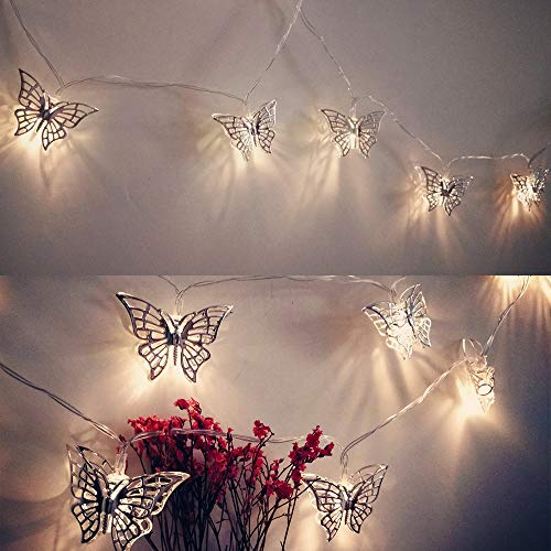 Wankd LED Schmetterling Lichterkette, Metall Schmetterling LED Lichterketten Batteriebetrieben für Zuhause Hochzeit Geburtstag Valentinstag und Saison Dekor,Lichterkette Weihnachten von Wankd