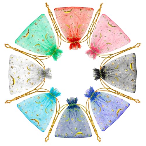 Wanmu 100 Stück Multicolor Organzasäckchen, 9 × 7 cm Mond-Sterne Organza-Schmuckbeutel mit Kordelzug, Gemischte Farben Kleine Netzbonbon-Geschenkbeutel für Party, Hochzeit, Schmuck, Weihnachten Wanmu 100 Stück Multicolor Organzasäckchen, 9 × 7 cm Mond-Sterne Organza-Schmuckbeutel mit Kordelzug, Gemischte Farben Kleine Netzbonbon-Geschenkbeutel für Party, Hochzeit, Schmuck, Weihnachten von Wanmu