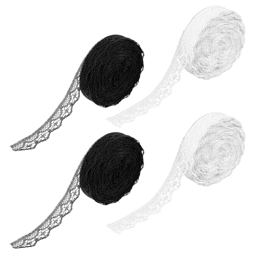 Wanmu 11 Yards Spitzenbesatzband, 0,6 Zoll breite Vintage-Spitzenbänder, Nähband für Geschenkverpackungen, Kleiderdekoration, Hochzeitsdekoration (Weiß/Schwarz) von Wanmu