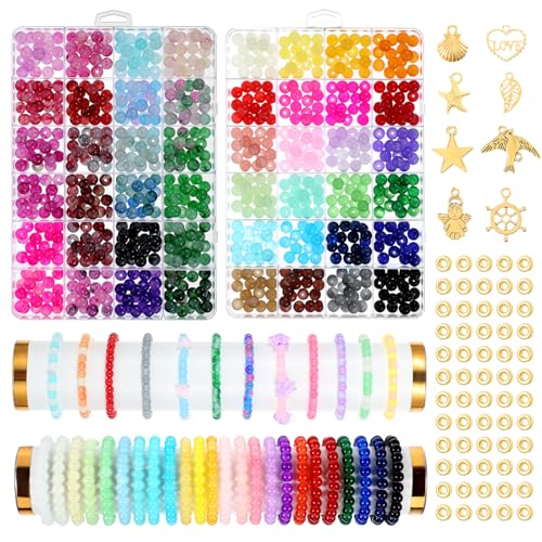 Wanmu 1300 Stück 8 mm Glas für Armbänder, 48 Farben, rundes Kristallglas-Armbandherstellungs-Set, Kristallperlen zur Herstellung von Armbändern, Perlen, DIY, Ohrringe, Halsketten, Basteln mit Wanmu 1300 Stück 8 mm Glas für Armbänder, 48 Farben, rundes Kristallglas-Armbandherstellungs-Set, Kristallperlen zur Herstellung von Armbändern, Perlen, DIY, Ohrringe, Halsketten, Basteln mit von Wanmu