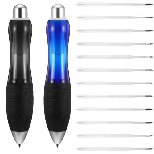 Wanmu 14 Stück Große Dicke Kugelschreiber, Breiter Griff mit Seil, Ergonomischer Stift für Tremor, Arthritis, Parkinson, Behinderung (2 Stifte + 6 Blaue Nachfüllungen + 6 Schwarze Nachfüllungen) von Wanmu