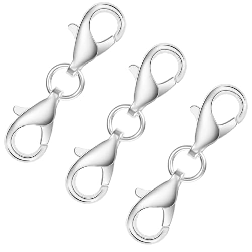 Wanmu 3 Stück 925 Sterling Silber Doppel Karabinerverschluss, Armbandverlängerung Halskettenverschluss Verlängerung, Schmuckverschlüsse Fußkettchen Verschlusse für Armbänder Halsketten Schmuck DIY von Wanmu