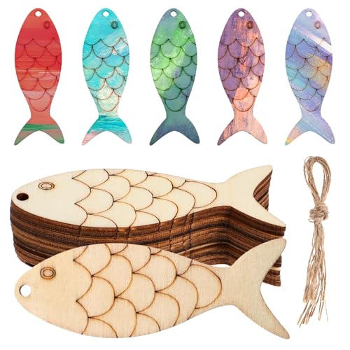 Wanmu 40 Stück Holz-Fischausschnitte, unlackiert, blanko, Holzschilder, hängende Ornamente, Fischform, Holzausschnitt, mit Löchern mit Seil, für Bastelarbeiten, Zuhause, Party-Dekoration Wanmu 40 Stück Holz-Fischausschnitte, unlackiert, blanko, Holzschilder, hängende Ornamente, Fischform, Holzausschnitt, mit Löchern mit Seil, für Bastelarbeiten, Zuhause, Party-Dekoration von Wanmu