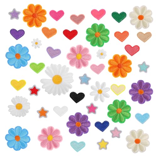 Wanmu Bunte Blumen-Aufnäher zum Aufbügeln, Herz- und Sternapplikation für Kleidung, niedliche Gänseblümchen, Sterne, Herz-Applikation, zum Aufnähen auf Jacken, Jeans, Rucksäcke, 47 Stück Wanmu Bunte Blumen-Aufnäher zum Aufbügeln, Herz- und Sternapplikation für Kleidung, niedliche Gänseblümchen, Sterne, Herz-Applikation, zum Aufnähen auf Jacken, Jeans, Rucksäcke, 47 Stück von Wanmu