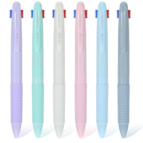 Wanmu 4 Farben Kugelschreiber, Mehrfarbiger Stift in einem, 6 Stück Mehrfarbige Kugelschreiber, 4-in-1 Farbige Stifte, 0,5 mm Feine Spitze Mehrfarbige Tintenstifte, 4-Farben Stift für Schule Studenten von Wanmu