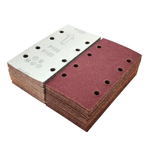 Wanmutrun 93x185mm Schleifblatt Set 100Stück Körnung 100, 8Loch Schleifpapier Klett für Schwingschleifer Polieren von Holz Metall und Farbe Wanmutrun 93x185mm Schleifblatt Set 100Stück Körnung 100, 8Loch Schleifpapier Klett für Schwingschleifer Polieren von Holz Metall und Farbe von Wanmutrun