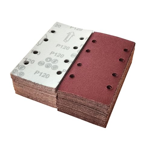 Wanmutrun 93x185mm Schleifblatt Set 100Stück Körnung 120, 8Loch Schleifpapier Klett für Schwingschleifer Polieren von Holz Metall und Farbe Wanmutrun 93x185mm Schleifblatt Set 100Stück Körnung 120, 8Loch Schleifpapier Klett für Schwingschleifer Polieren von Holz Metall und Farbe von Wanmutrun