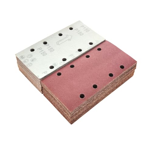 Wanmutrun 93x185mm Schleifblatt Set 100Stück Körnung 150, 8Loch Schleifpapier Klett für Schwingschleifer Polieren von Holz Metall und Farbe Wanmutrun 93x185mm Schleifblatt Set 100Stück Körnung 150, 8Loch Schleifpapier Klett für Schwingschleifer Polieren von Holz Metall und Farbe von Wanmutrun