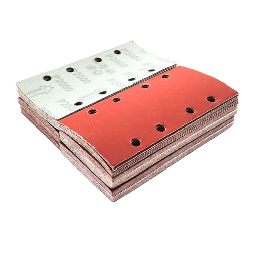 Wanmutrun 93x185mm Schleifblatt Set 100Stück Körnung 2000, 8Loch Schleifpapier Klett für Schwingschleifer Polieren von Holz Metall und Farbe Wanmutrun 93x185mm Schleifblatt Set 100Stück Körnung 2000, 8Loch Schleifpapier Klett für Schwingschleifer Polieren von Holz Metall und Farbe von Wanmutrun