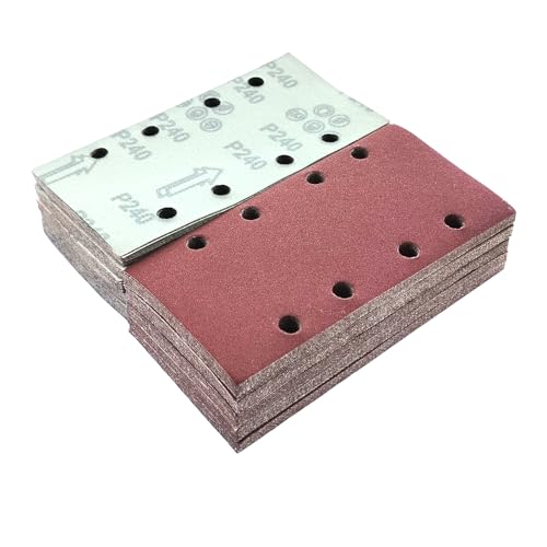 Wanmutrun 93x185mm Schleifblatt Set 100Stück Körnung 240, 8Loch Schleifpapier Klett für Schwingschleifer Polieren von Holz Metall und Farbe Wanmutrun 93x185mm Schleifblatt Set 100Stück Körnung 240, 8Loch Schleifpapier Klett für Schwingschleifer Polieren von Holz Metall und Farbe von Wanmutrun