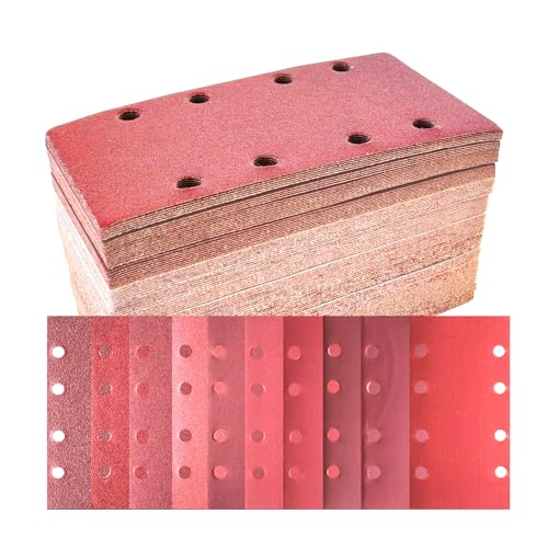 Wanmutrun 93x185mm Schleifblatt Set 100Stück Körnung 40 60 80 120 240 320 600 1000 1500 2000, 8Loch Schleifpapier Klett für Schwingschleifer Polieren von Holz Metall und Farbe Wanmutrun 93x185mm Schleifblatt Set 100Stück Körnung 40 60 80 120 240 320 600 1000 1500 2000, 8Loch Schleifpapier Klett für Schwingschleifer Polieren von Holz Metall und Farbe von Wanmutrun