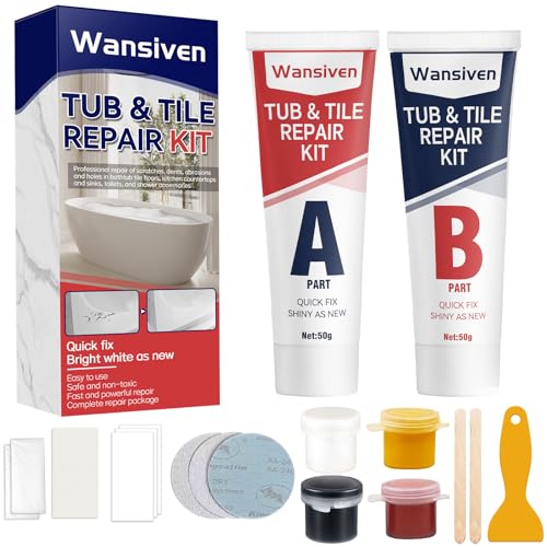 Wansiven Badewannen Reparaturset Weiß, Emaille Fliesenreparaturset, Marmor Keramik Sanierung Set zur Reparatur von Kratzern, Löchern, Risse, mit Farb Paste 100 g von Wansiven