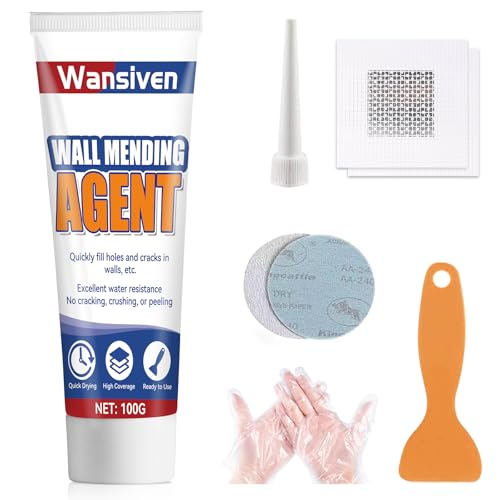 Wansiven Wandreparaturcreme, Weißes Spachtelmasse Set, Fertigspachtel Reparaturpaste zum Füllen von Rissen und Putzflächen, mit Schaber und Reparaturflicken (100 g) von Wansiven
