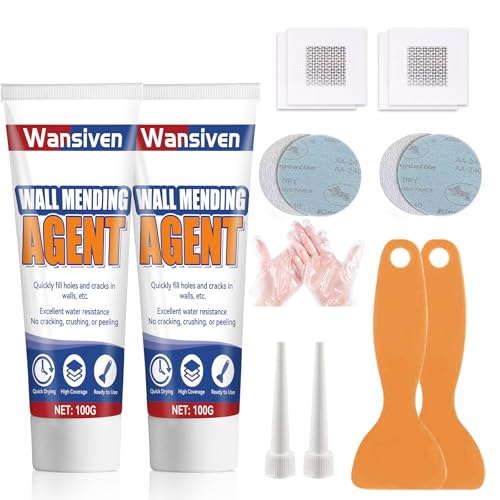 Wansiven Wandreparaturcreme, Weißes Spachtelmasse Set, Fertigspachtel Reparaturpaste zum Füllen von Rissen und Putzflächen, mit Schaber und Reparaturflicken (100 g) (2) von Wansiven