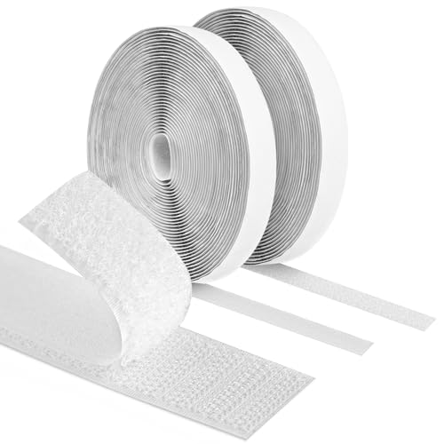 Wantli Klettband Selbstklebend 10 m x 2 cm Extra Stark, Doppelseitiges für Innen und Außen, für Moskitonetze/Wände/Boden/Tür/Gläser/Metalle, Weiß von Wantli