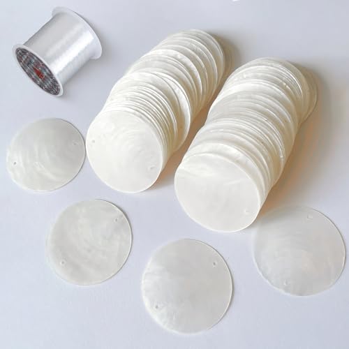 Wanwanzi 200 Stück runde Muschelstücke, 5,1 cm, polierte runde Muschelscheiben mit 2 Löchern, Capiz-Muscheln – Bastelzubehör für Windspiele, Vorhang, Lampenschirm, Wandkunst von Wanwanzi
