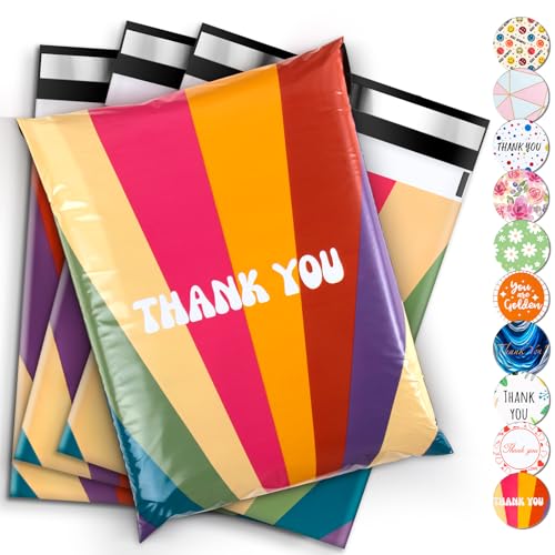 Versandtaschen, 100 Stück Selbstklebende Versandtaschen, Wasserdichte Reißfeste, Niedliche Verpackung, Versandkleidung, Geeignet für Geschäftsverpackungen (Retro Regenbogen) von Wanxida